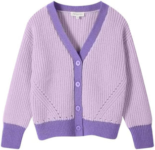 TRENDSTITCH Girls Color Block Cardigan Sweaters Open Front V Neck Button Up Sweater Knit Cardigans Outerwear