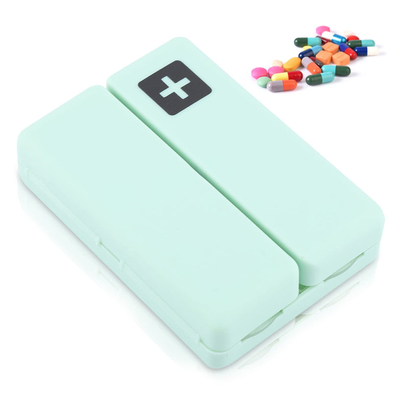 Foldable Magnetic Pill Box, Daily Pill Organizer, Portable Medicine Case, Foldable Magnetic Organizer with 7 Compartments for Dose Pills and Vitamins (Green)