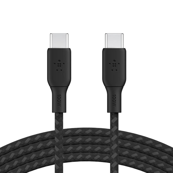 Belkin USB Type C to C Cable, 100W Power Delivery USB-IF Certified 2.0 USB C Charger Cable with Double Braided Nylon Exterior for iPhone 15, iPad, MacBook, Samsung Galaxy, Pixel and More -2 m, black
