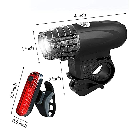 Skytouch Usb Rechargeable Bike Light Set 320 Lumens Powerful Front And Rear Bike Accessories For Night Riding, Cycling Rear Headlight Reflectors For Kids, Road, Mountain Bike, Black