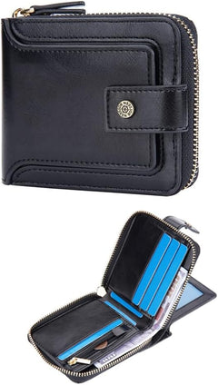 Bifold Wallet for Men, Azonee Leather RFID Blocking Mens Wallets with Zipper Card Holder Coin Pocket Casual Men Purse Slim Short Wallet Gift for Father day, Business & Leisure Wallet, Black