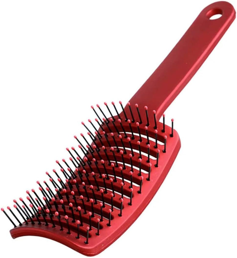 IFAN Styling Comb Multi-purpose Arched Hair Comb Nylon Antistatic Detangler Comb for Women Crooked Comb with Radian 110 Round Head Teeth Radian Fitting Head with Frosted Handle (Red)