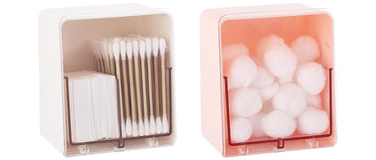 Tecbeauty 2PCS Qtip Holder, Cotton Swab Dispenser Container Cotton Ball Storage Box, Bathroom Vanity Countertop Organizer -White & Pink, 2 Compartments