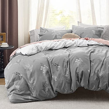 Bedsure Duvet Cover King Size - Reversible Floral Duvet Cover Set with Zipper Closure, Grey Bedding Set, 3 Pieces, 1 Duvet Cover 104