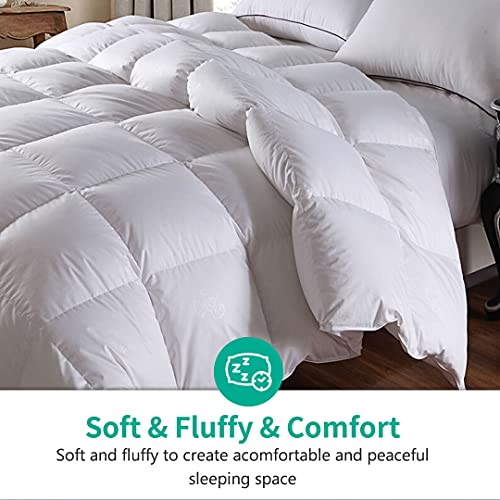 APSMILE Queen Size Feather Down Comforter - Ultra Soft All Seasons 100% Organic Cotton Feather Down Duvet Insert Medium Warm Quilted Bed Comforter with Corner Tabs (90x90,Ivory White)