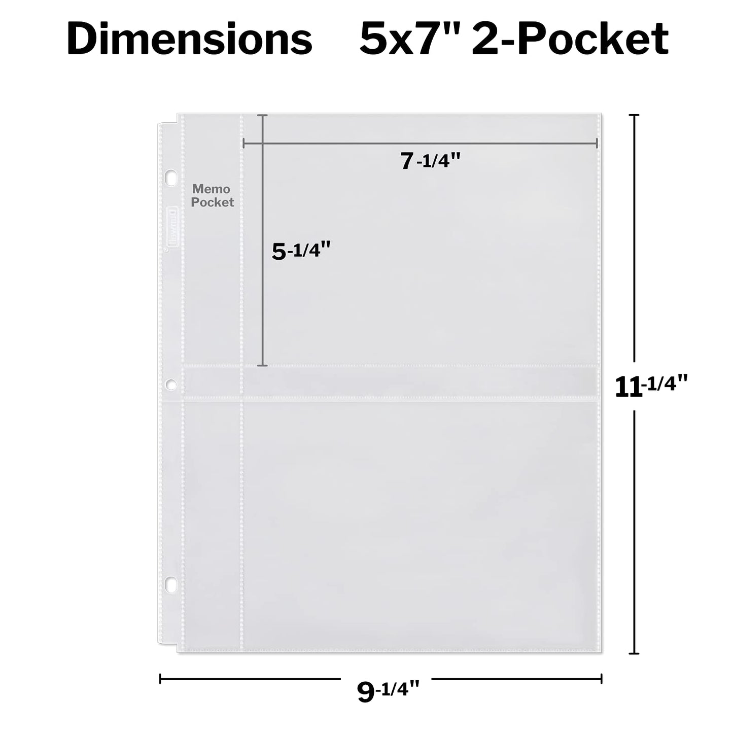 Dunwell 5x7 Photo Sleeve Inserts - (5x7, 50 Pack), for 200 Photos, Crystal Clear Photo Pockets for 3-Ring Binder, Photo Album Refillable Page Inserts, Each Page Holds Four 5 x 7" Pictures, Postcards