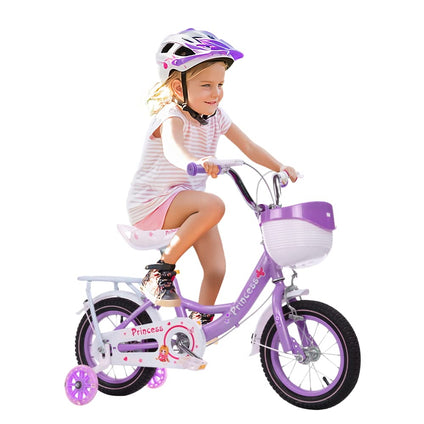 COOLBABY Kids Bike with Hand Brake and Basket for Ages 3-8 Years, 12 Inch Princess Bikes Bicycles With backseat, Children Bicycle. Purple