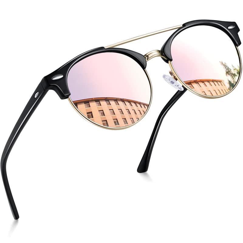 Joopin Vintage Round Sunglasses for Women Retro Brand Polarized Sun Glasses E3447 (Double Bridge Pink Lens)