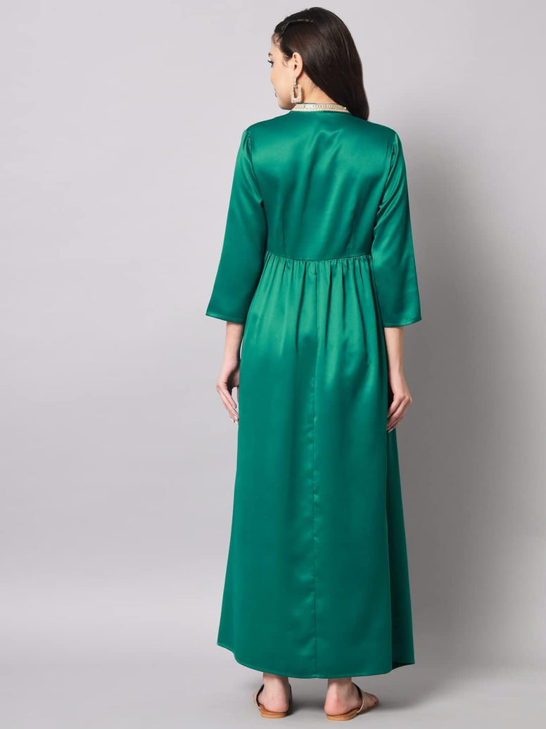 Styleville.in Long Maxi Dress with Wrap Neck Embroidery Details