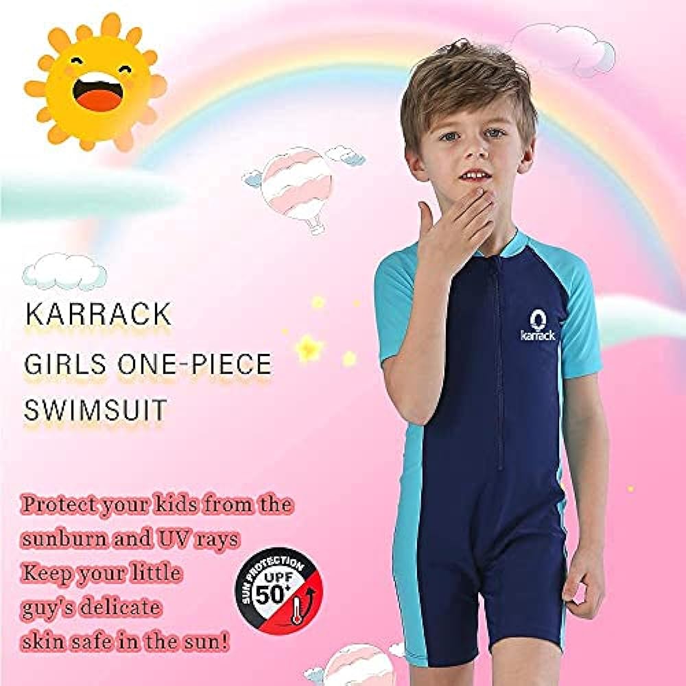 Karrack Girls and Boys One Piece Rash Guard Swimsuit Kid Water Sport Short Swimsuit UPF 50+ Sun Protection Bathing Suits