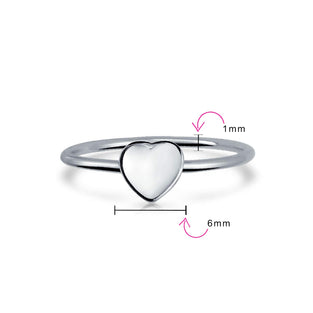 Bling Jewelry Personalize Simple ABC Heart Shape Monogram Script Or Block Letter Alphabet A-Z Signet Heart Initial Ring For Women Teens .925 Sterling Silver Customizable