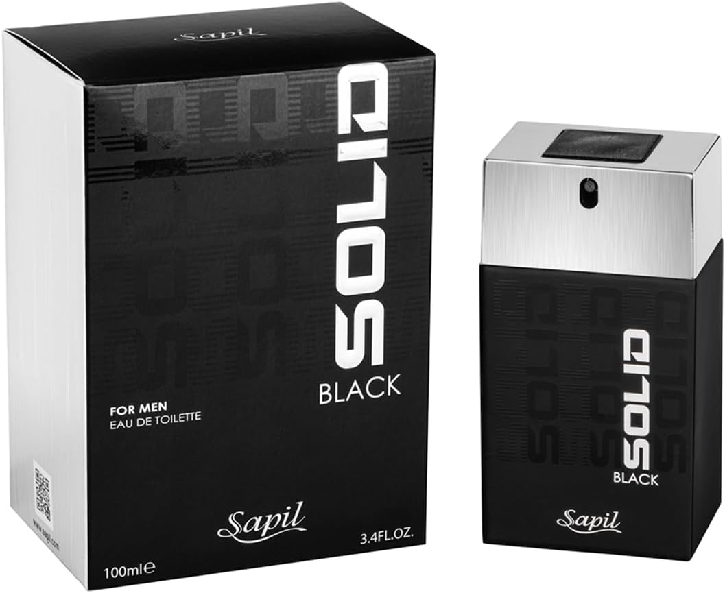 Sapil Solid Black for Men – Long lasting, enticing scent for every day – Aromatic Woody Floral scent – EDT spray fragrance – 3.4 Oz (100 ml).