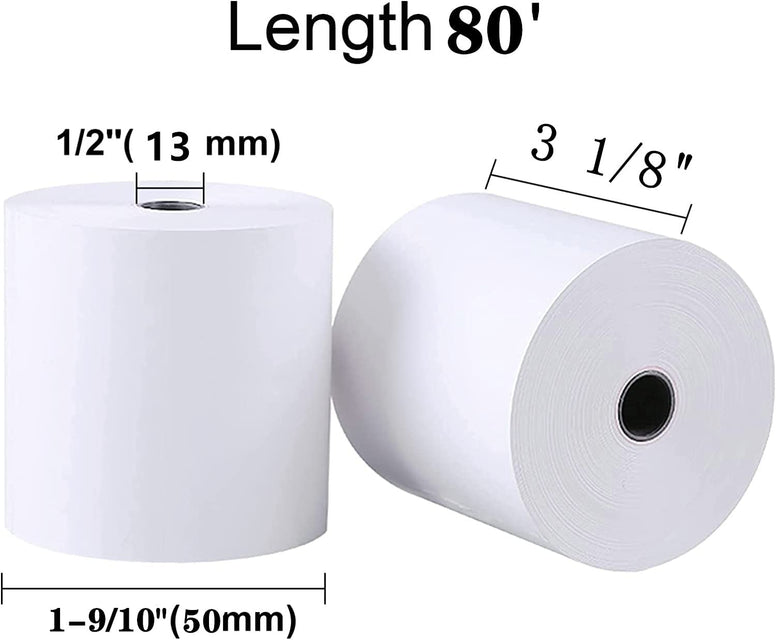 (50 Rolls) 80 x 50 Thermal Paper Receipt 3 1/8" 80'Fits All POS Cash Registers Printers, Credit Card Terminals, Star Micronics SCP700, TSP100 BPA Free - BuyRegisterRolls