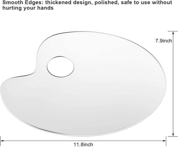 Reusable Transparent Clear Acrylic Artist Paint Palette 8 x 11.8 Inch Oval Shaped Panel Painting Pallette Non-Stick Paints Washable with Thumb Hole, Kids or Professional Arts Crafts Painting Supplies