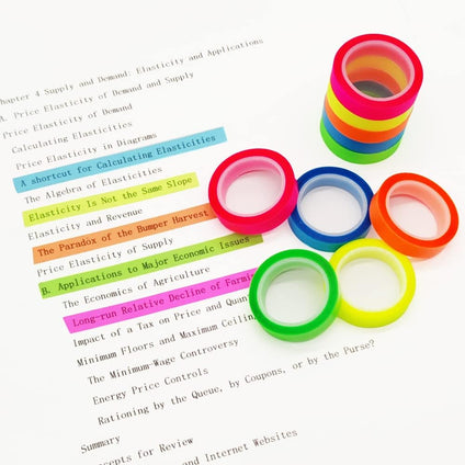 10 Rolls Highlighter Tape,Transparent Marking Sticker Fluorescent Colored Sticky Notes Tape Index Stickers Label Sticker Tape Removable Tags for Students Teachers Reading Taking Notes (8mm x 5m)