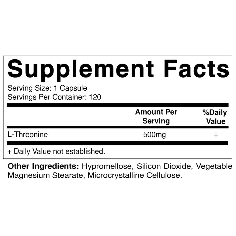 Vitamatic L-Threonine 500 mg 120 Vegetable Capsules - Promotes Healthy Liver, Cardiovascular & Structural Function