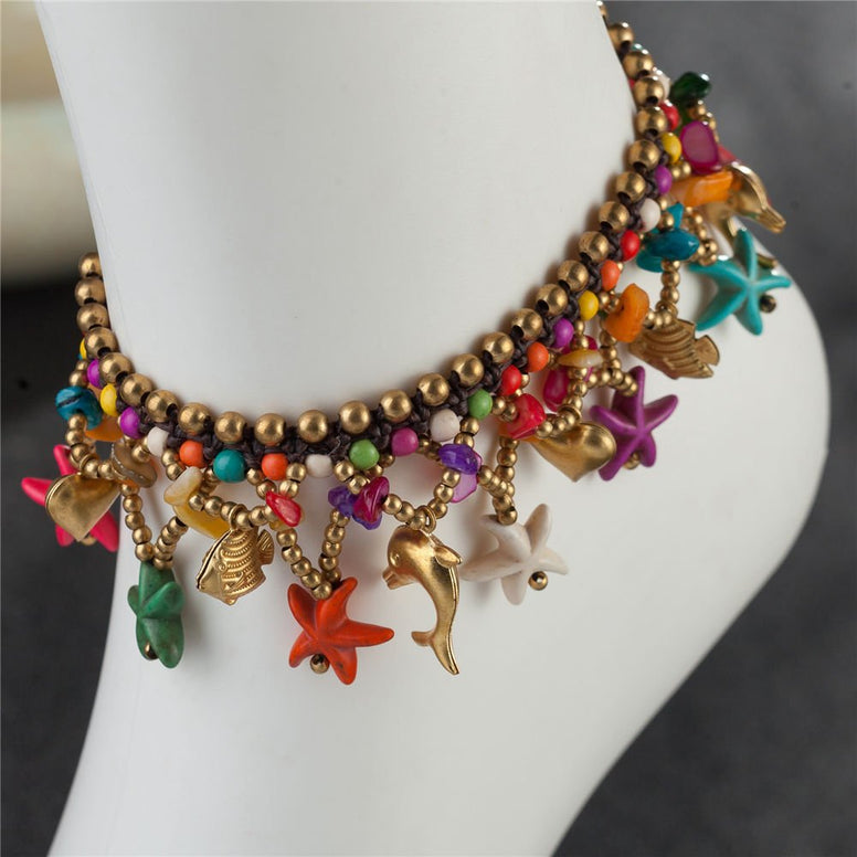 Yellow Chimes Ceramic Bohemian Starfish Collection Anklet for Women (Multicolor)(YCFJAK-313STRFS-MC)