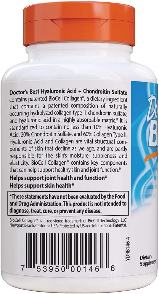 Doctor's Best Hyaluronic Acid with Chondroitin Sulfate, Non-GMO, Gluten Free, Soy Free, Joint Support, 60 Caps