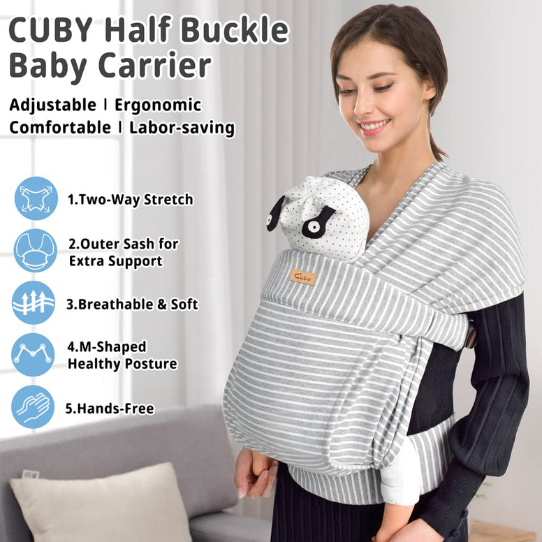 CUBY Baby Wrap Carrier Half Buckle Baby Carrier Hands Free Butterfly Back Shape Easy Wrap Carrier for Newborn Infant - One Size Fits All