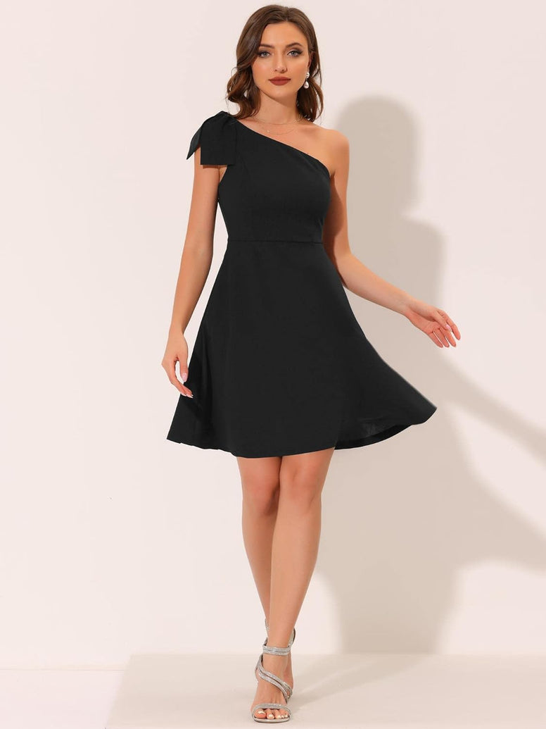 Allegra K Elegant Dresses for Women Bow One Shoulder with Pockets A-line Cocktail Party Dress