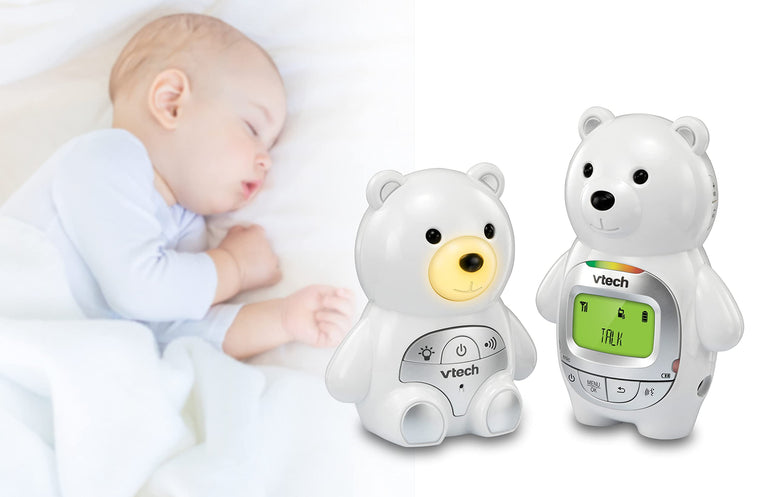 VTech Baby Bear Digital Audio Monitor with up to 1,000 ft of Range Vibrating Sound Alert Talk Back Intercom Temperature Indicator Night Light Loop & Parent Unit, White