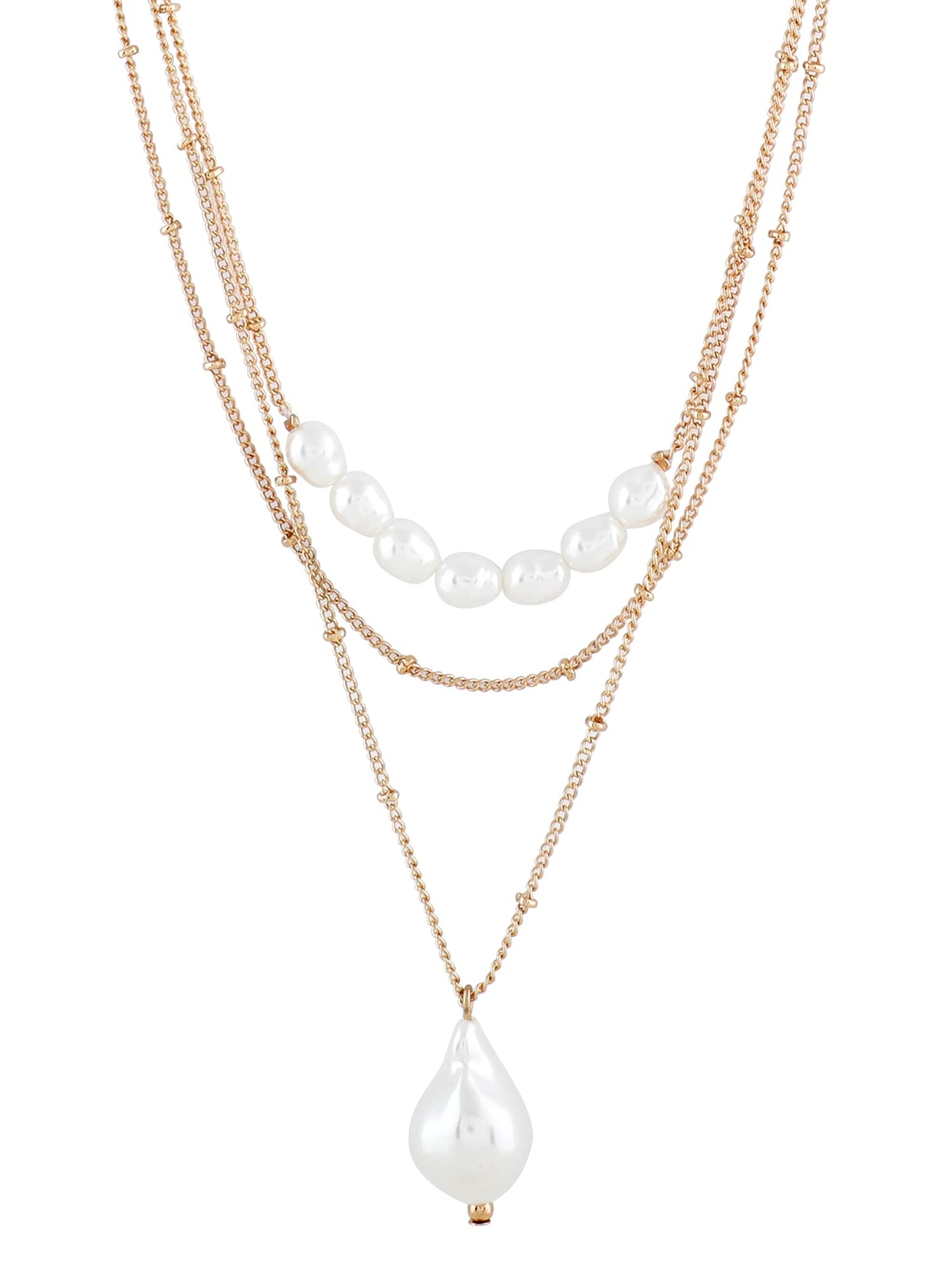 ZAVERI PEARLS Gold Tone Contemporary 3 Layers Pearl Necklace Chain With Earring-Zpfk10604