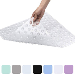 Farzeo Square Shower Mat Non Slip Anti Mould Machine Washable Bathtub Mat with Suction Cup Safety Bath Mat, Antibacterial Rubber Kids Shower Mat with Drain Holes, 53 × 53cm, Transparent White