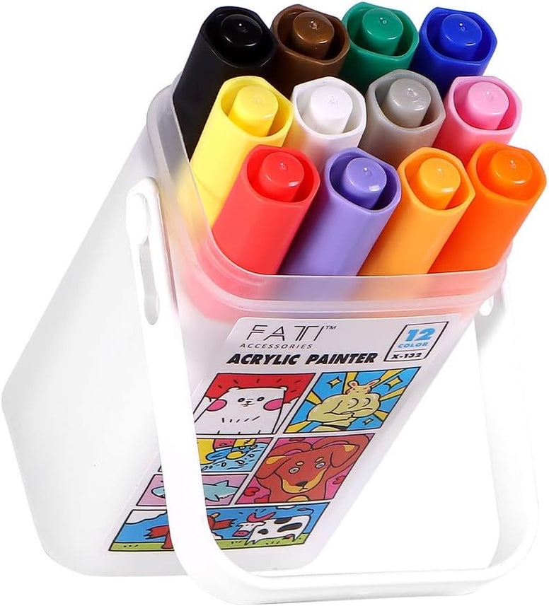 FATI Paint Pens Acrylic Markers 12pcs Set Water Based Permanent Drawing Markers for Rock Painting,Glass,Wood, Ceramics, Stone,Paper,Fabrics,DIY Craft School Projects, Easter Eggs (12)