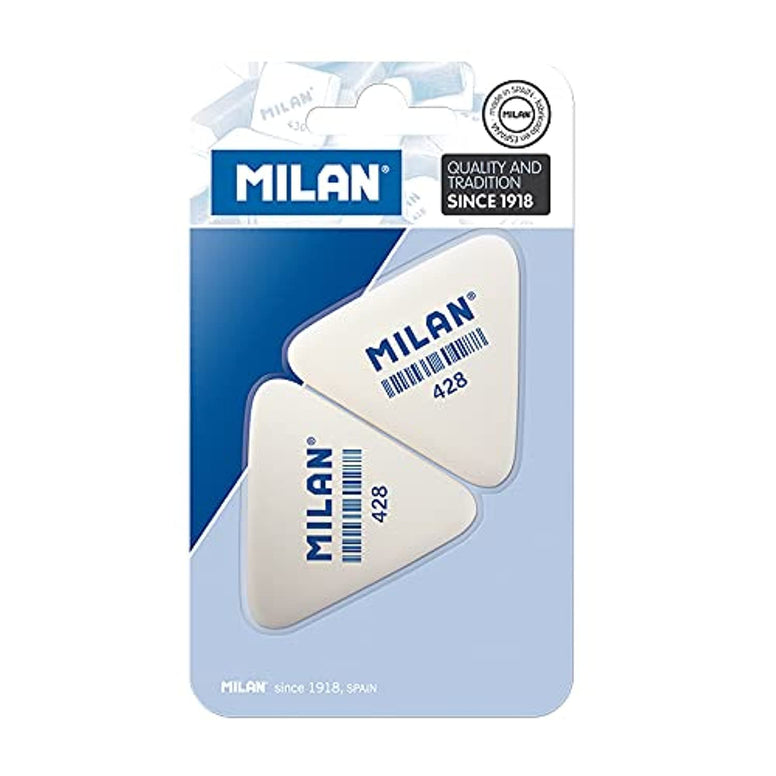 MILAN A.C. Blister 2 Pcs Triangular Synthetic Rubber Eraser 428, White