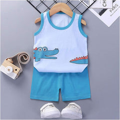 NautySaurs Toddler Boys 4 PCS Tank Top and Shorts Set Cotton Sleeveless Shirts and Shorts Summer Outfits  18-24 Months