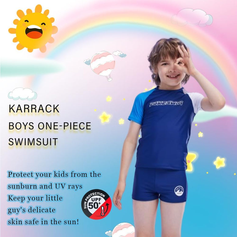 Karrack Girls and Boys One Piece Rash Guard Swimsuit Kid Water Sport Short Swimsuit UPF 50+ Sun Protection Bathing Suits