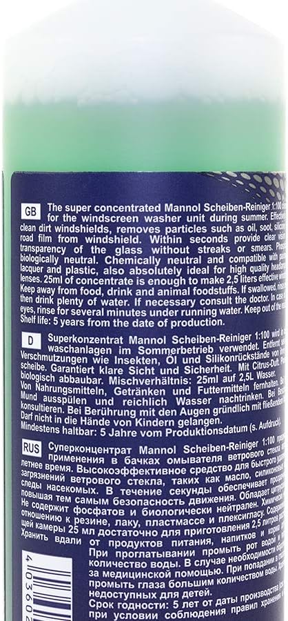 MANNOL 5022 WINDSHIELD WASHER CONCENTRATED LIQUID 1:1000 GERMANY 250ml