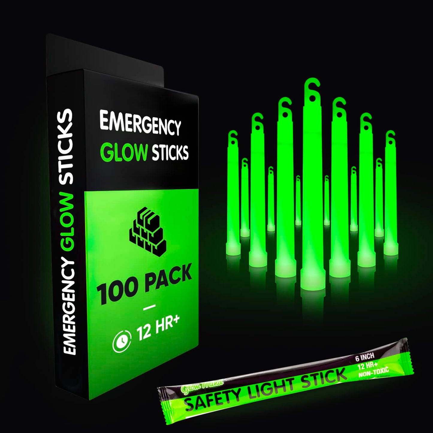 Green Emergency Glow Sticks - Ultra Bright Long Lasting Industrial Grade Glowsticks for Survival Gear, Camping Lights, Power Outages and Military