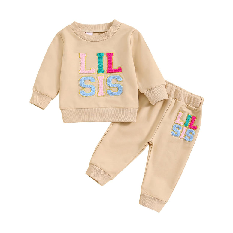 Noubeau Big Sister Little Sister Matching Outfits Toddler Baby Girl Waffle Long Sleeve Sweatshirt Print Pant Fall Clothes(3-6 M )