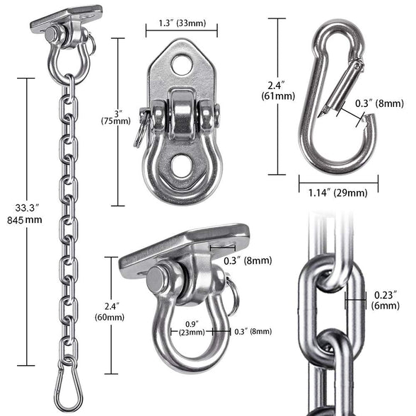 WAREMAID Hanging Kits Hammock Swing Chair Hardware, Heavy Duty Swing Hanger with Chain, Indoor Outdoor Playground Hanging Hammock Boxing Punching Bags Hook, 2 Screws, 1000 LB Capacity, 33.3" Chain