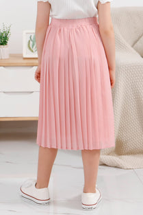 GORLYA Girls Chiffon Pleated Elastic High Waist A-Line Boho Swing Maxi Long Skirt 4-14T