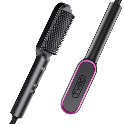 TYMO Hair Straightener Brush, Hair Iron with Built-in Comb. Tourmaline Ceramic Coating. Fast Heating & 5 Temp Settings. Hair Straightener Brush That Salon Styling at Home. (Matte Black)