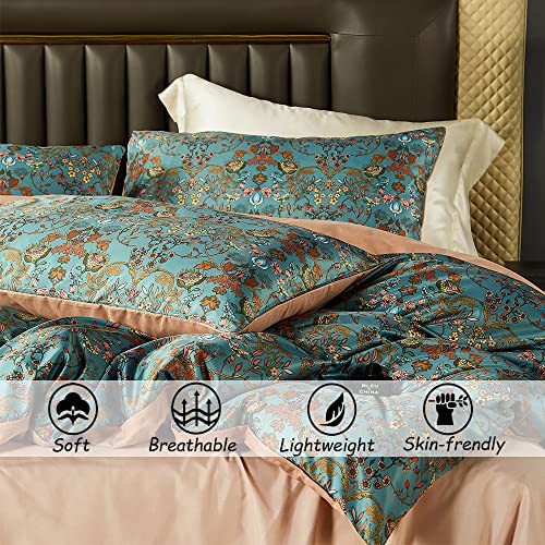 OranFran Vintage Style Duvet Cover Set,5 PCS Boho Comforter Cover Set,Paisley Floral Bedding Set,Green Floral Duvet Cover,King Duvet Cover,Soft Reversible Design(Autumn,King/California King)