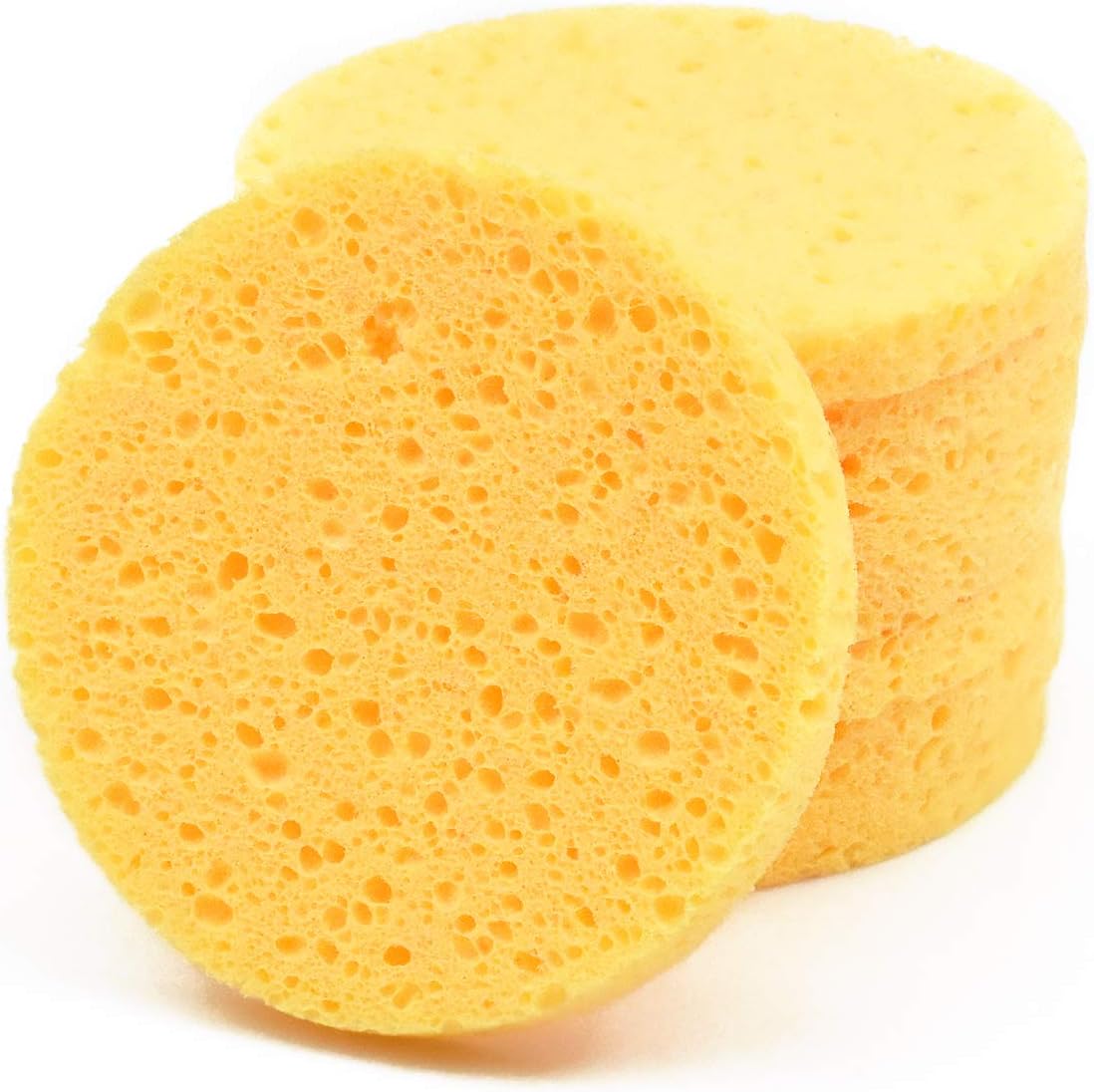 10 Pcs Facial Sponges, Cellulose Face Sponge, Face Cleansing Washing Sponges, Make Up Remover Sponges Pads, Beauty Sponges for Facial SPA Massage Makeup Removal (Yellow) (Round)