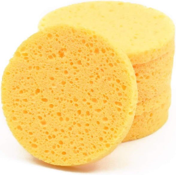 10 Pcs Facial Sponges, Cellulose Face Sponge, Face Cleansing Washing Sponges, Make Up Remover Sponges Pads, Beauty Sponges for Facial SPA Massage Makeup Removal (Yellow) (Round)