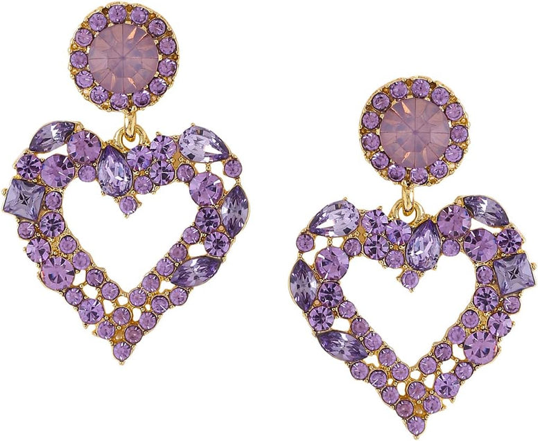 Yellow Chimes Earrings For Women Sparkling Purple color Crystal Studded Heart Shape Drop Danglers Earrings For Women and Girls, One Size, Metal, Crystal