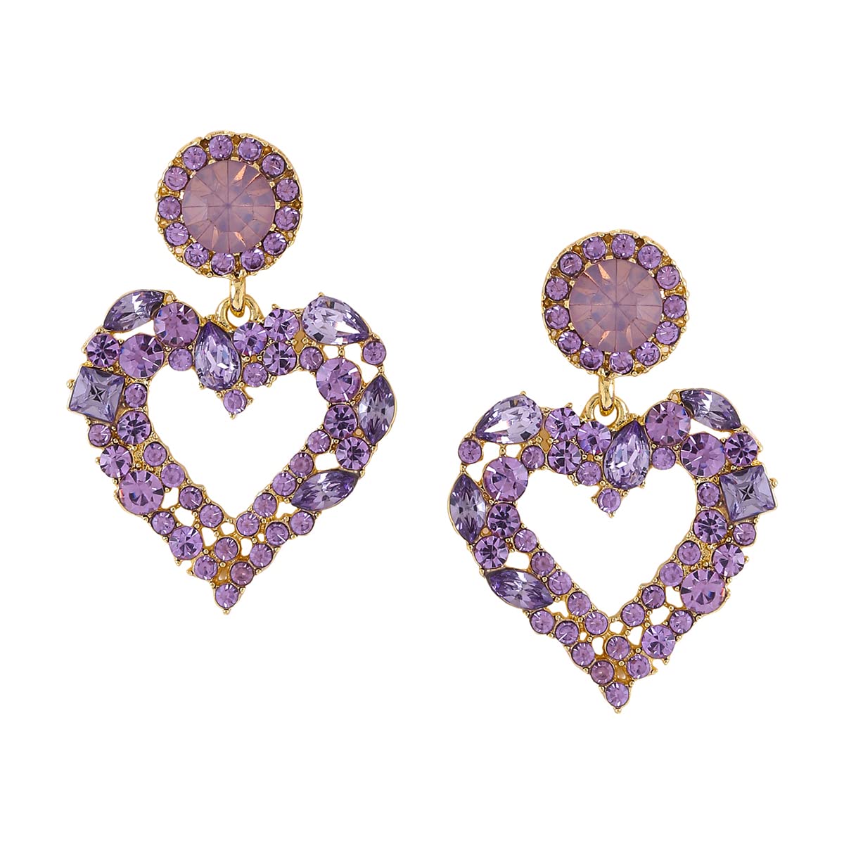 Yellow Chimes Earrings For Women Sparkling Purple color Crystal Studded Heart Shape Drop Danglers Earrings For Women and Girls, One Size, Metal, Crystal