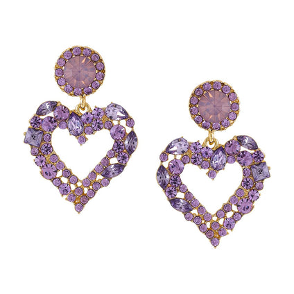 Yellow Chimes Earrings For Women Sparkling Purple color Crystal Studded Heart Shape Drop Danglers Earrings For Women and Girls, One Size, Metal, Crystal