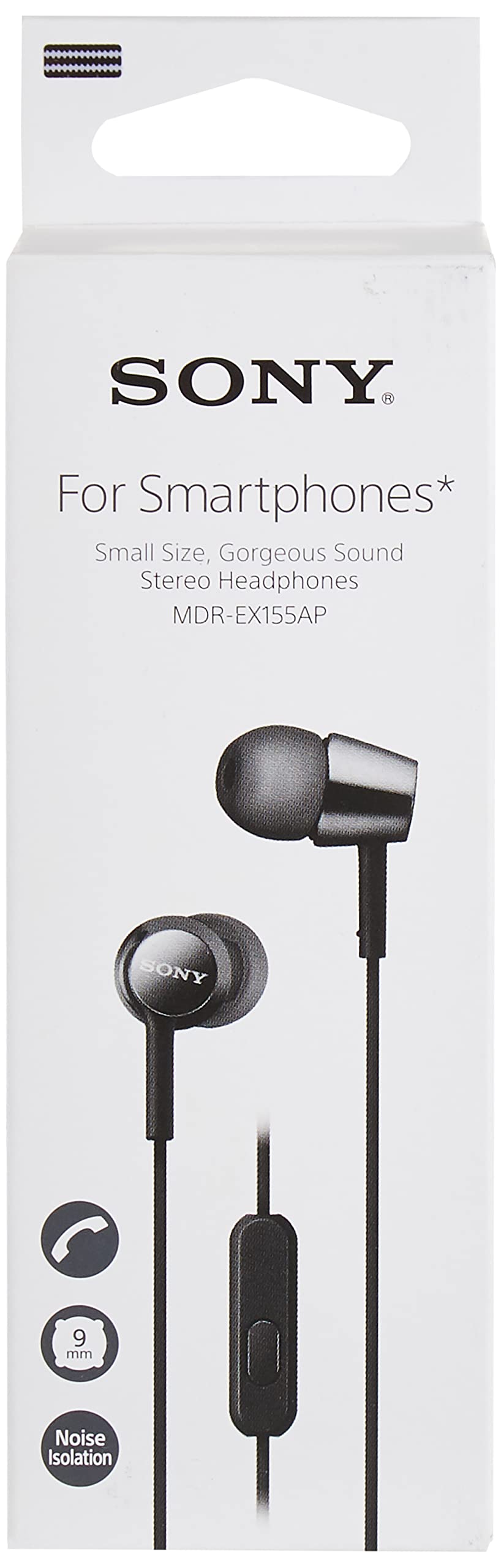 Sony Mdr Ex155Ap Wired In Ear Headphones With Tangle Free Cable, 3.5mm Mini-jack pin, Earphone Mic For Phone Calls, Black, Mdrex155Ap/B, 17.3 X 4 cm