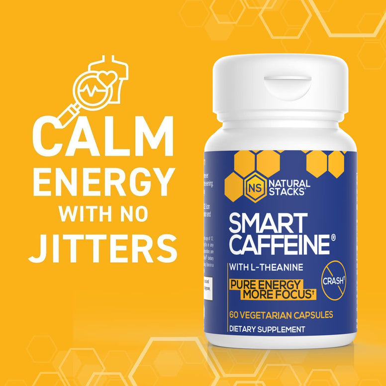 NATURAL STACKS Smart Caffeine with L-theanine for Focused Energy No Jitters or Crash - 60 Capsules