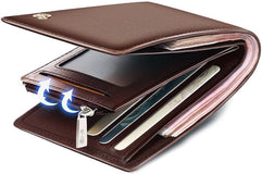 LAORENTOU Men's Genuine Leather Wallet Card Holder with Zipper Pocket (Brown)