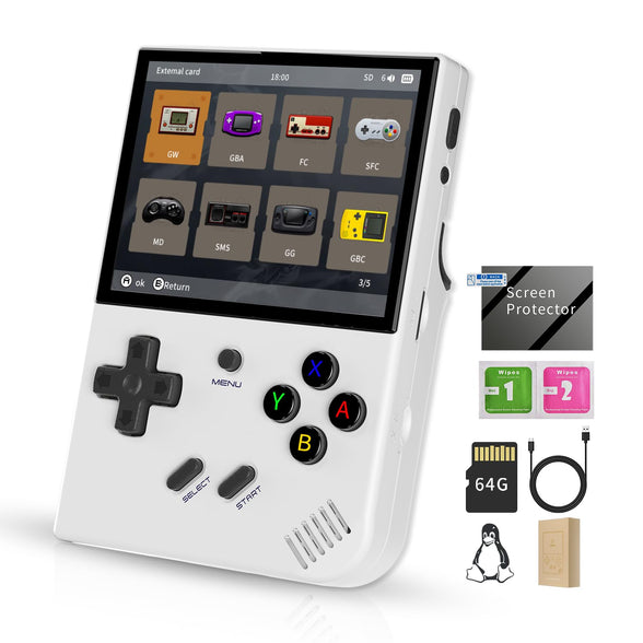 Daxceirry RG35XX Plus Retro Handheld Game Console 3.5 inch IPS Screen 3300mAh Battery Linux Players Built-in 64G Card 5515 Classic Games Support Wireless Wired Controller (RG35XX Plus White)