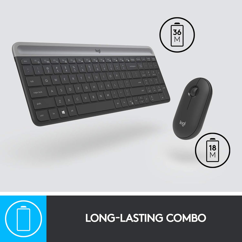Logitech Mk470 Slim Wireless Keyboard & Mouse Combo For Windows, 2.4Ghz Unifying Usb-Receiver, Low Profile, Whisper-Quiet, Long Battery Life, Optical Mouse, Pc/Laptop, Arabic Layout - Graphite