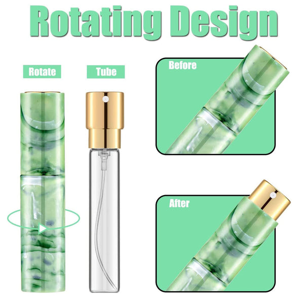 Saien-E 10ML Mini Perfume Atomizer Bottle, 2Pcs Refillable Travel Size Empty Perfume Sprayer with Funnel, Distributor, Dropper, Marble Pattern Portable Spray Bottle for Women&Men