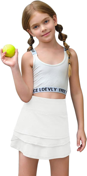 Haloumoning Girls Athletic Tennis Skirts with Shorts Kids Active High Waist Golf Skorts 5-14 Years